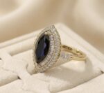 Inel cocktail placat cu aur 14K, model luxury cu zirconiu negru în formă de ochi, mărimea 6, Noem® - imagine 2