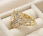 Inel statement placat cu aur 14K, model floare cu cristale strălucitoare, mărimea 6, Noem® - imagine 2