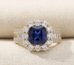 Inel elegant placat cu aur 14K, 12 mm, cu piatră centrală albastră și cristale, mărimea 6, Noem® - imagine 2