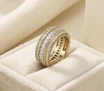 Inel statement placat cu aur 14K, model eternity cu pietre strălucitoare, mărimea 7, Noem®