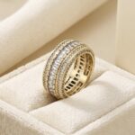 Inel statement placat cu aur 14K, model eternity cu pietre strălucitoare, mărimea 7, Noem®