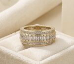 Inel statement placat cu aur 14K, model eternity cu pietre strălucitoare, mărimea 7, Noem® - imagine 2