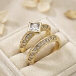 Set 2 inele placate cu aur 14K, design geometric cu cristale, mărimea 6, Noem®