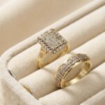 Set 2 inele placate cu aur 14K, design dreptunghiular cu pietre zirconiu, mărimea 6, Noem®