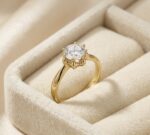 Inel placat cu aur 14K, model minimalist de logodnă cu piatră rotundă, mărimea 6, Noem®