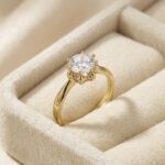 Inel placat cu aur 14K, model minimalist de logodnă cu piatră rotundă, mărimea 6, Noem®