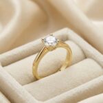 Inel placat cu aur 14K, model deosebit solitaire clasic cu piatră centrală rotundă, mărimea 6, Noem®