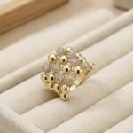 Inel foarte lat placat cu aur 14K, design statement cu sfere și cristale, mărimea 6, Noem®