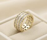 Inel luxury placat cu aur 14K, design cu rânduri multiple de zirconiu albe, mărimea 6, Noem®