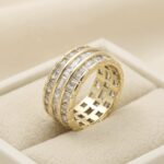 Inel luxury placat cu aur 14K, design cu rânduri multiple de zirconiu albe, mărimea 6, Noem®