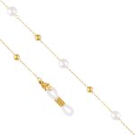 Lant pentru ochelari din otel inoxidabil, placat cu aur 14k, cu perle albe si bilute aurii, Noem®
