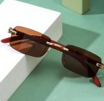 Ochelari de soare dama,premium, design fara rame cu lentila maro si brate aurii, Noem® - imagine 2