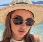 Ochelari de soare eleganti, design fara rama cu detalii tip gheata si lentila neagra, Noem®