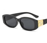 Ochelari de soare negri eleganti, design cu brate late si detalii aurii, lentila neagra, Noem® - imagine 4