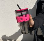 Pahar din sticla fumurie pentru cafea sau ceai, 400 ml, cu pai reutilizabil si manson din silicon, Noem® - imagine 2