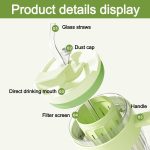 Cana din sticla striata cu infuzor/sita, 550 ml, cu maner, capac etans si pai de sticla inclus, mov, Noem® - imagine 4