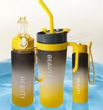 Set de 3 recipiente hidratare Beauty, sticle fitness cu masura portabila si manere practice, capacitati 1200ml, 800ml si 300ml, cu pai, Noem® - imagine 2