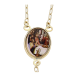 Lanț placat cu aur 14K, 60+13 cm, model religios cu mărgele, crucifix și medalion, Noem® - imagine 2