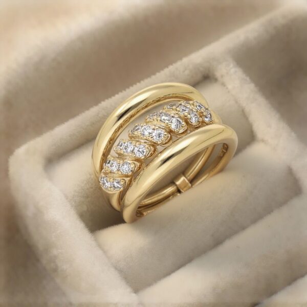 Inel elegant placat cu aur 14K, 13 mm, model cu trei benzi unite, mărimea 10, Noem®