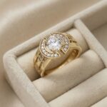 Inel elegant placat cu aur 14K, 11 mm, model briliant cu zirconiu, mărimea 6, Noem®