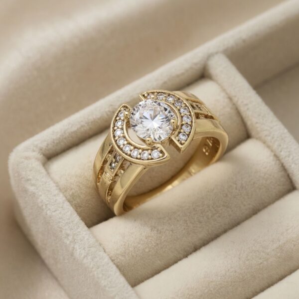 Inel elegant placat cu aur 14K, 11 mm, model briliant cu zirconiu, mărimea 6, Noem®