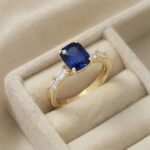 Inel elegant placat cu aur 14K, model cu piatră albastră și briliant, mărimea 10, Noem®