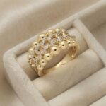 Inel elegant placat cu aur 14K, 12 mm, model brățară cu cristale, mărimea 8, Noem®