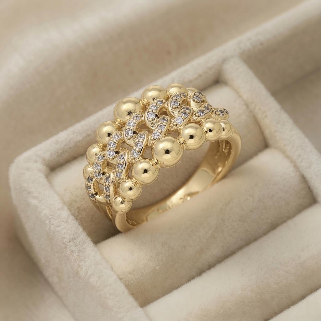 24 Inel elegant placat cu aur 14K, 12 mm, model brățară cu cristale, mărimea 8, Noem® - imagine 1