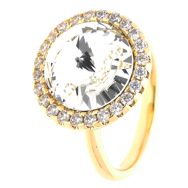 Inel elegant placat cu aur 14K, 16 mm, model cu cristal, mărimea 8, Noem®