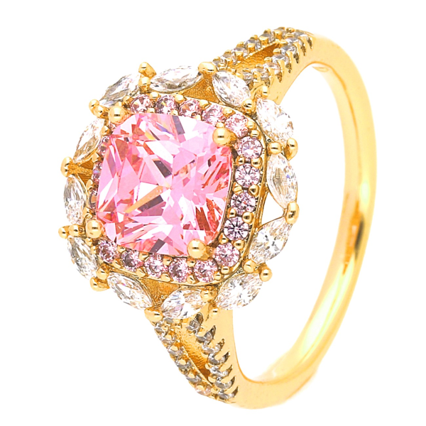 Inel elegant placat cu aur 14K, 13 mm, model cu piatră roz și cristale, mărimea 6, Noem®