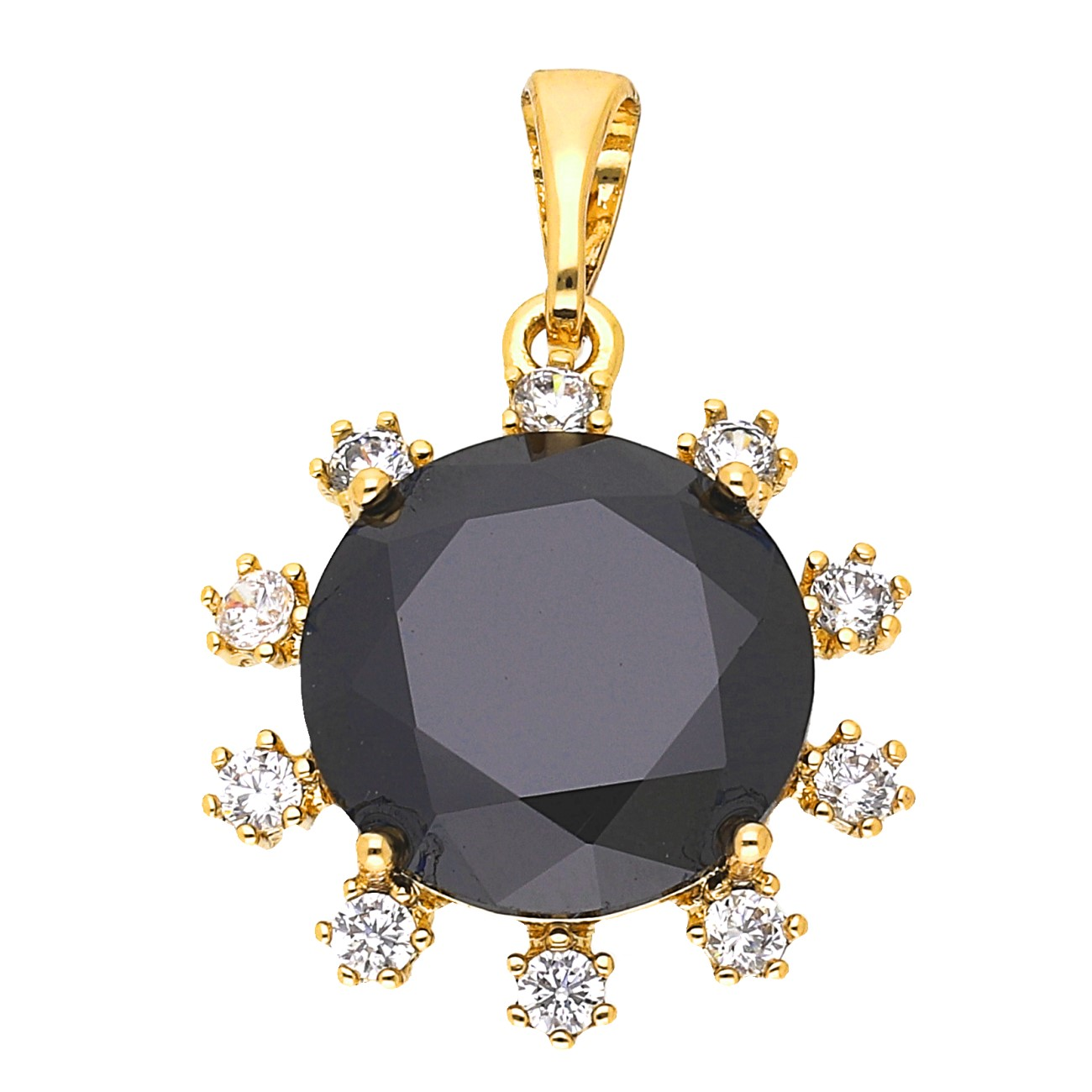 51919_01 Pandantiv elegant placat cu aur 14K, 25/17 mm, model cu piatră neagră și cristale, Noem® - imagine 1