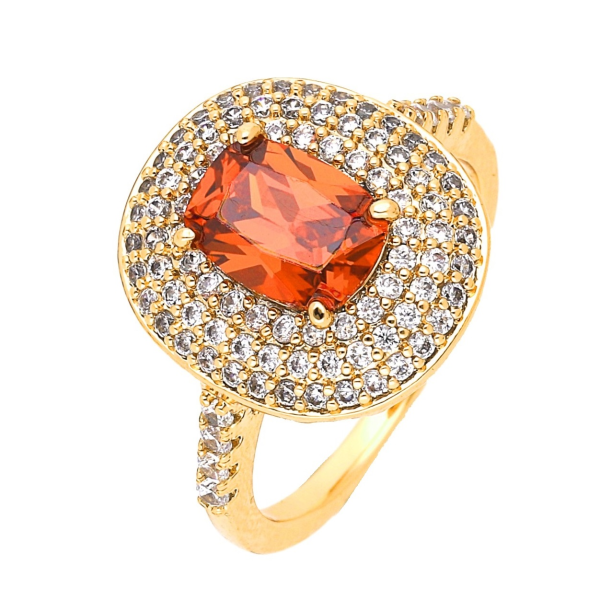 Inel luxury placat cu aur 14K, 15 mm, model cu piatră portocalie și zirconii albe, mărimea 8, Noem®