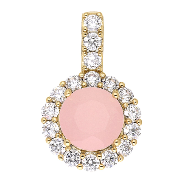 Pandantiv elegant placat cu aur 14K, 23/14 mm, model cu piatră roz și cristale, Noem®