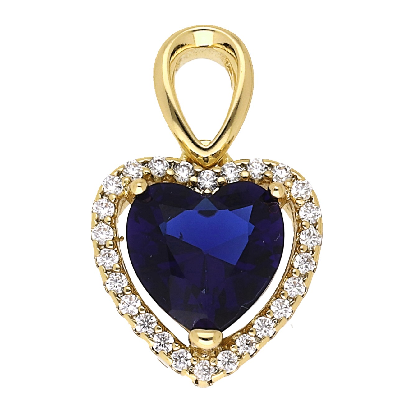 53443_01 Pandantiv elegant placat cu aur 14K, 19/12 mm, model inimă cu piatră albastră și cristale, Noem® - imagine 1