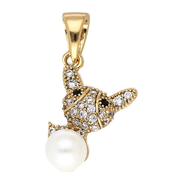 Pandantiv elegant placat cu aur 14K, 21/10 mm, model pisică cu piatră albă și cristale, Noem®