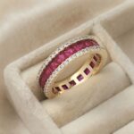 Inel luxury placat cu aur 14K, 6 mm, model cu rubine și cristale, mărimea 9, Noem®