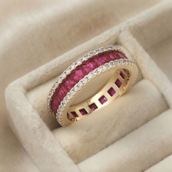 Inel luxury placat cu aur 14K, 6 mm, model cu rubine și cristale, mărimea 9, Noem®