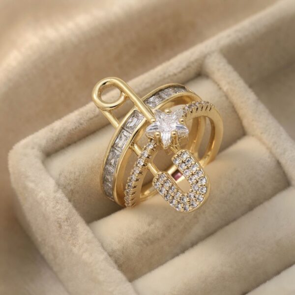 Inel placat cu aur 14K, 25 mm, model briliant cu agrafă, mărimea 8, Noem®