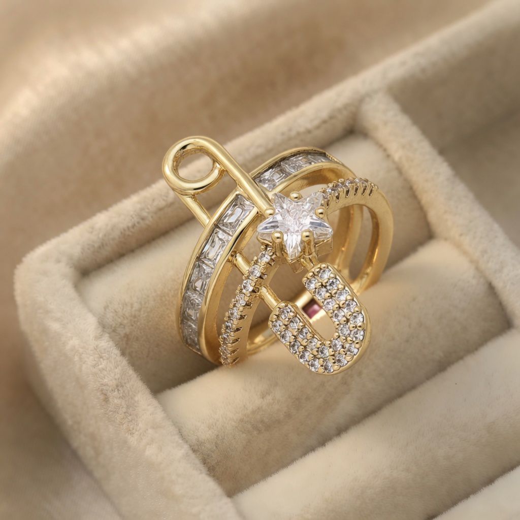 7 Inel placat cu aur 14K, 25 mm, model briliant cu agrafă, mărimea 8, Noem® - imagine 1