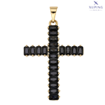 Pandantiv elegant placat cu aur 14K, 53/32 mm, model cruce cu briliant negru, Noem®