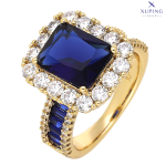 Inel elegant placat cu aur 14K, 16 mm, model cu safir și zirconii albe, mărimea 6, Noem®