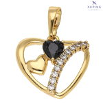 Pandantiv elegant placat cu aur 14K, 23/18 mm, model inimă cu diamant negru, Noem®
