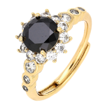 Inel elegant placat cu aur 14K, 11 mm, model cu piatră neagră și cristale albe, mărimea 8, Noem®