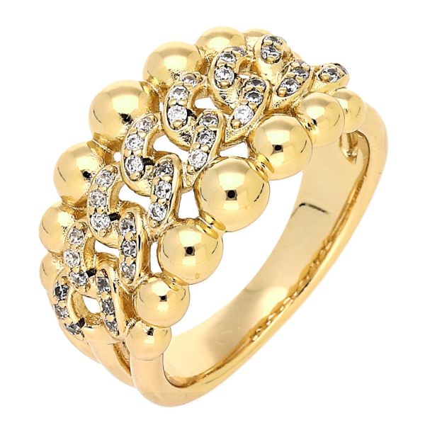 Inel elegant placat cu aur 14K, 12 mm, model brățară cu cristale, mărimea 6, Noem®