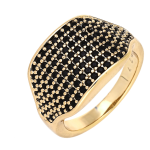 Inel elegant placat cu aur 14K, 13 mm, model cu diamante negre, mărimea 7, Noem®