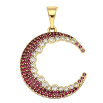 Pandantiv elegant placat cu aur 14K, 37/25 mm, model luna cu rubine și cristale, Noem®