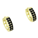 Cercei rotunzi placați cu aur 14K, 13/4 mm, cu două rânduri de cristale negre, Noem®