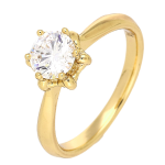 Inel placat cu aur 14K, model minimalist de logodnă cu piatră rotundă,, mărimea 7, Noem®