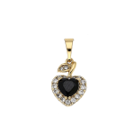 Pandantiv elegant placat cu aur 14K, 21/10 mm, model inimă cu piatră neagră și cristale, Noem®