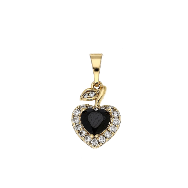 Pandantiv elegant placat cu aur 14K, 21/10 mm, model inimă cu piatră neagră și cristale, Noem®